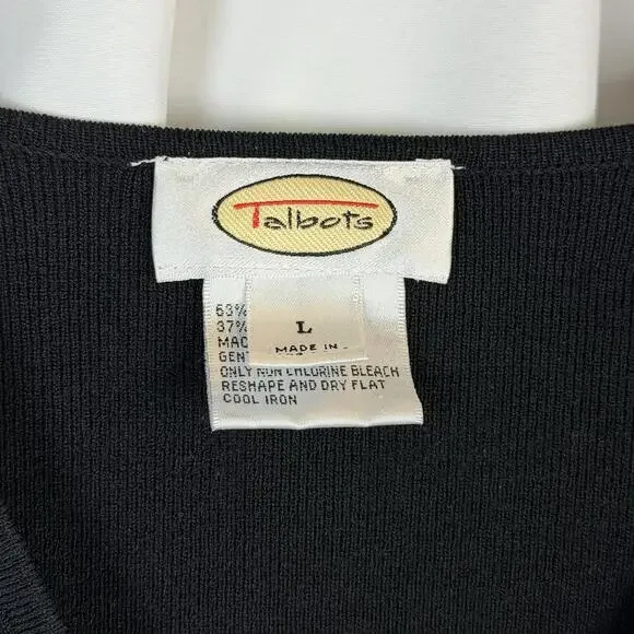 Talbots Black Button Up Cardigan Long Sleeve Y-Neckline Classic Layer SZ Large - Picture 5 of 9
